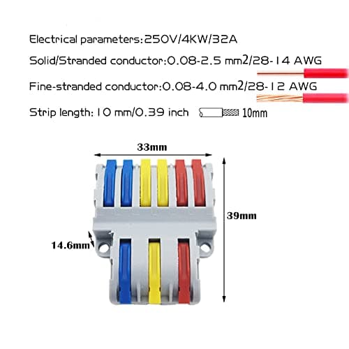 Bornes de Connexion, CESFONJER 6 Pcs Connecteur Electrique Rapide, Connecteurs de Fils Compacts SPL-63 (3 in 6 out)