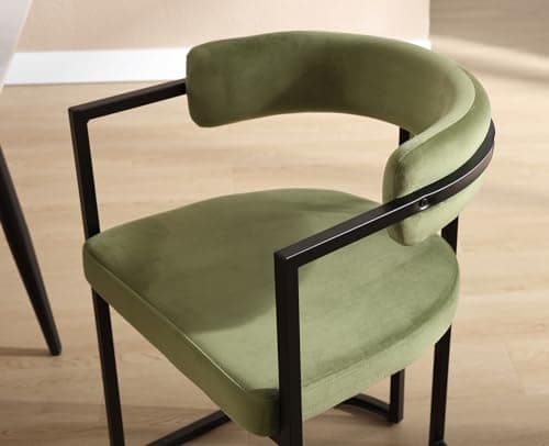 Wahson Chaises de Salle a Manger en Velours Lot de 2 Chaise Salle à Manger avec Accoudoirs Dossier Chaise de Cuisine Pied en Métal, Chaise Velours pour Salle à Manger/Restaurant, Vert