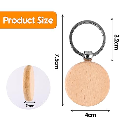 Bubuny 24 PCS Porte-Clés en Bois Vierges, Porte Clés Bois Brut avec Anneaux, Porte-clés Ronds Naturel Personnalisé pour la peinture, l'artisanat, DIY Gravure Pyrogravure Porte-Clés en Bois