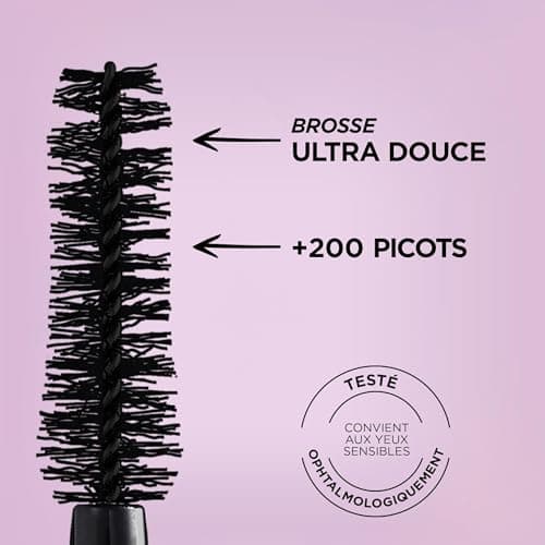 L'Oréal Paris - Mascara Volume Noir Intense - Convient aux Yeux Sensibles - Formule à l'Huile de Ricin - Lash Paradise - Teinte : Noir Intense - 6,4 ml