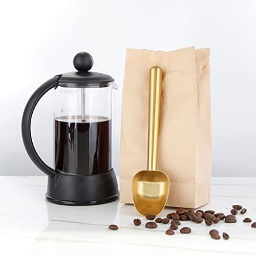 Easyworkz Cuillère à café en acier inoxydable à long manche creux, cuillère à mesurer pour café moulu et thé en vrac,Or en laiton