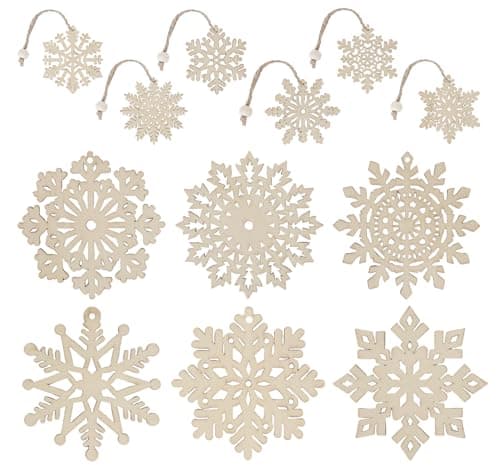 ilauke 36Pcs Bois Arbre de Noël Ornements avec Boîte en Bois,7cm/10cm Ornements de Flocon de Neige à Suspendre en Bois,3mm Pendentifs Rustiques Artisanat en Bois de Flocon pour Noël Mariage Fête