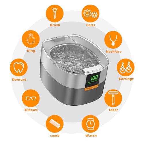 Nettoyeur à ultrasons pour bijoux, KECOOLKE 750 ml Nettoyant sonique avec minuterie numérique pour lunettes, bagues, pièces de monnaie, anneau, argent
