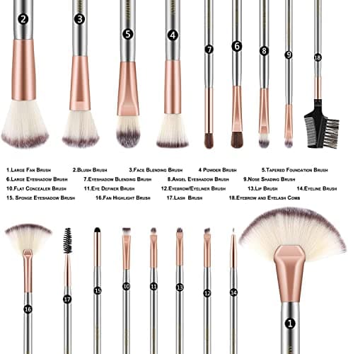 18PCS Set Pinceaux Maquillage Pinceaux à Maquillage Professionnel Pinceaux Maquillages pour Fond De Teint, Blush, fard à Paupières