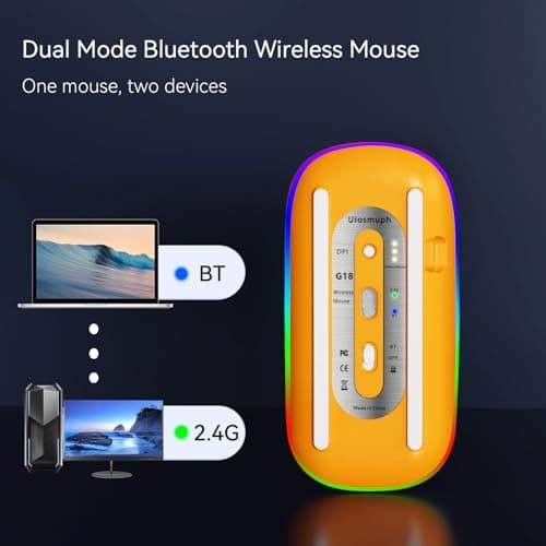 Uiosmuph G18 Souris sans Fil Rechargeable, Souris Bluetooth (BT 5.1+2.4G sans Fil), Silencieuse Gaming Souris et Ergonomique (1200-1600-2400-4800) pour Portable, PC, Ordinateur, Mac (Orange)