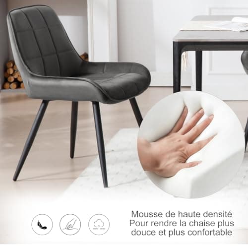 WOLTU Lot de 6 Chaises Scandinaves Ergonomiques de Salle à Manger, Chaises Relaxantes en Velours, avec Dossier pour Salon, Salle de séjour, Cuisine, Chambre à Coucher,Gris foncé, BH331dgr-6