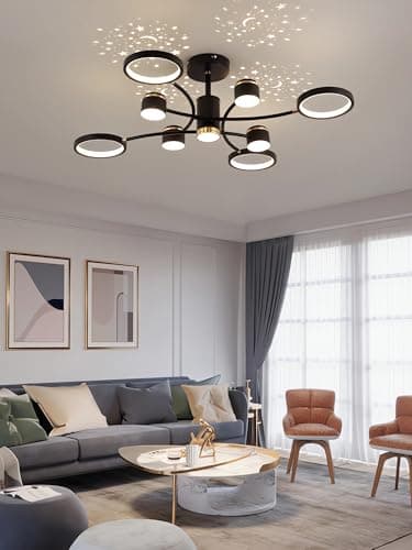 QYSMGS Plafonnier à Led Plafonnier noir et or Plafonnier affleurant Plafonniers Salon Lampes de plafond modernes pour chambre à coucher Dimmable Lustres acryliques créatifs Plafonnier (4+4 têtes)