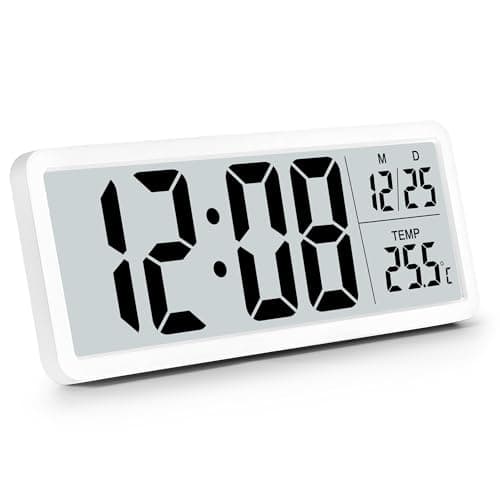 Sukeen Horloge murale numérique à piles, horloge murale numérique avec grands chiffres, température, 12/24 heures, horloge de bureau, horloge numérique murale pour salon, chambre, bureau, école,