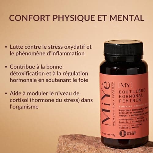 Equilibre hormonal ménopause, spm | Ashwagandha KSM-66, Mélisse, Romarin, Vitamines B6, B9 & D | 180 gélules vegan, 45 jours | MiYé