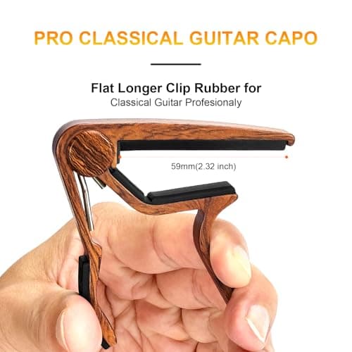 WiNGO Capodastre Guitare, Alliage Flat Classical Capo de Guitare Pour Corde en Nylon Guitare Classique Avec 5 Médiators, Couleur Bois.