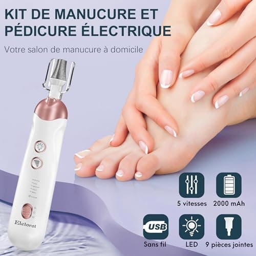 Kit Manucure Pedicure: Eletorot Ponceuse pour Ongles avec 8 Embouts, Limes a Ongles Professionnelle pour Anti Callosités, Set de Manucure Pedicure Electrique pour Le Soin Mains et Pieds