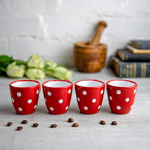 City to Cottage | Ensemble de 4 Tasses à Expresso | rouge à pois blancs en céramique faite et peinte à la main | 60ml