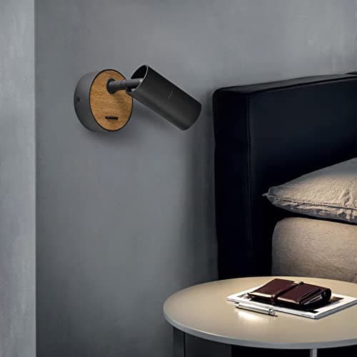 ouglres Applique Murale Noire Avec Interrupteur,2 Packs d'Appliques Murales En Bois Design Rétro En Aluminium,Applique Murale Intérieure Éclairage Compact Salon Chambre,Gu10(Ampoule Non Incluse)