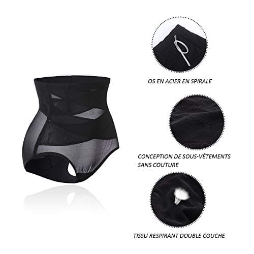CHUMIAN Femme Culotte Sculptantes Taille Haute Gainante Minceur Gaine Amincissante Ventre Plat Invisible Panty Efficace sous-vêtements (Attirant Noir, XL)