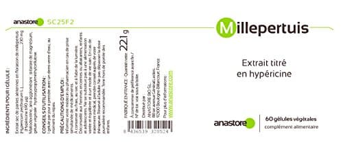 MILLEPERTUIS * 230 mg / 60 gélules * Extrait Titré en Hypéricine * Cerveau, Digestion (troubles gastro-intestinaux), Équilibre émotionnel * Fabriqué en France