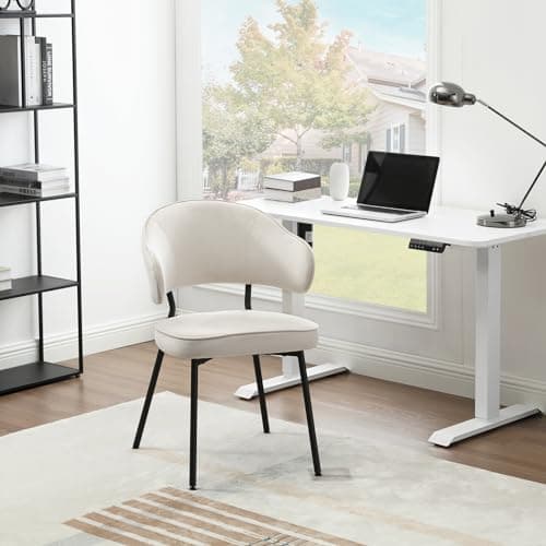 WOLTU Lot de 4 Chaises Salle à Manger, Chaise de Cuisine, Chaise Velours, Siège Rembourré, Chaise Scandinave, avec Dossier et Accoudoirs, Pieds en Métal, Crème, BH389cm-4