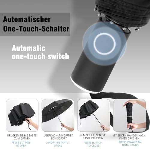 Herreicher Parapluie Pliant Résistant au Vent - Nouveau Automatique Parapluie Solide aux Tempêtes Portable Compact Double Toit Coupe-vent Ventilé De Voyage Grand Pour Homme et Femme (Noir)