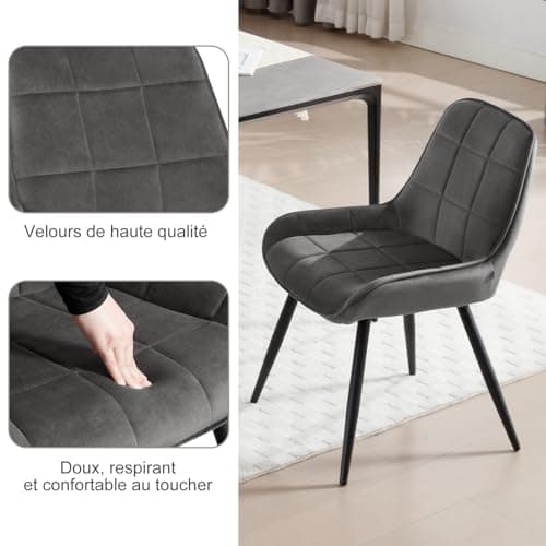 WOLTU Lot de 6 Chaises Scandinaves Ergonomiques de Salle à Manger, Chaises Relaxantes en Velours, avec Dossier pour Salon, Salle de séjour, Cuisine, Chambre à Coucher,Gris foncé, BH331dgr-6