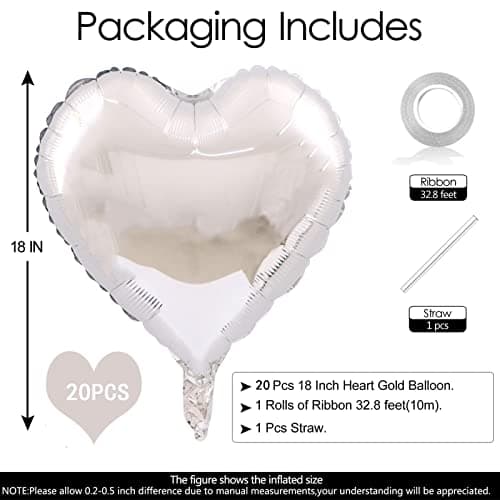 Ballon Coeur Argent 20 pièces baudruche en Forme de Coeur 18 Pouces Ballons de Fleuret, Ballon Helium Coeur pour la décoration de l’Engagement de Mariage La Saint-Valentin