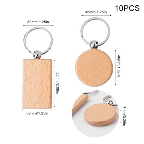 FRUHLING Lot de 10 porte-clés vierges en bois avec anneau en bois naturel pour sculpture, peinture, décoration, cadeaux