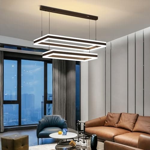 Mikeru 40+60cm Lampe Pendante Double Rectangulaire, Luminaires Suspendus De Salon 3000k/4500k/6000k Avec Télécommande 10%-100% Lustre Moderne à Intensité Variable Pour le Salon