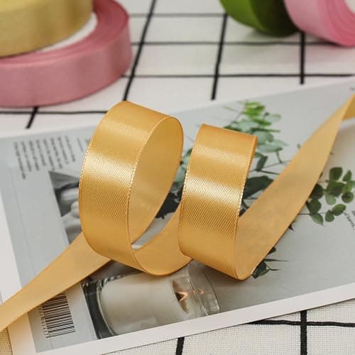 LLMtn 66 Mètres Lot de 3 Rouleaux de Ruban de Satin Doré 2 cm x 22 m pour Décoration de Cadeau de Mariage, de Baptême et d'Anniversaire