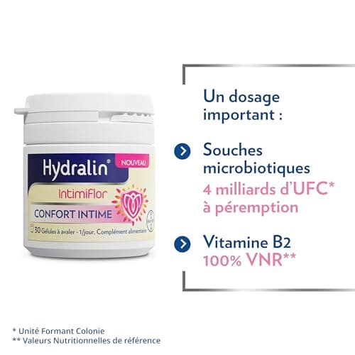 Hydralin IntimiFlor - Complément alimentaire - Un programme de 30 jours pour le confort intime féminin - 30 comprimés - Fabriqué en France