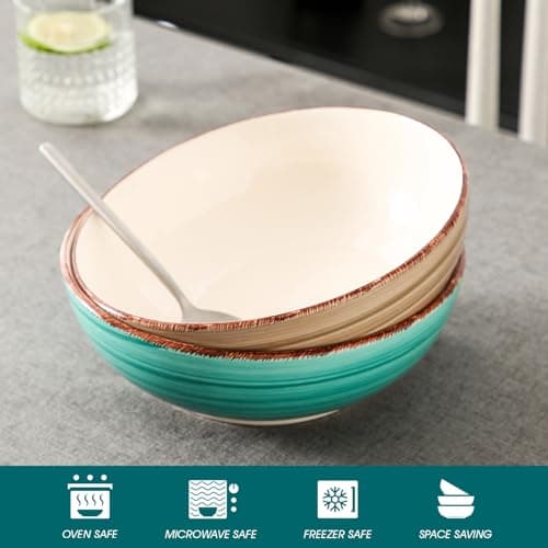 vancasso, Série Bella, Service de Table, Faïence Style Vintage Rustique (Turquoise & Chocolat, Service Bol Saladier *2)