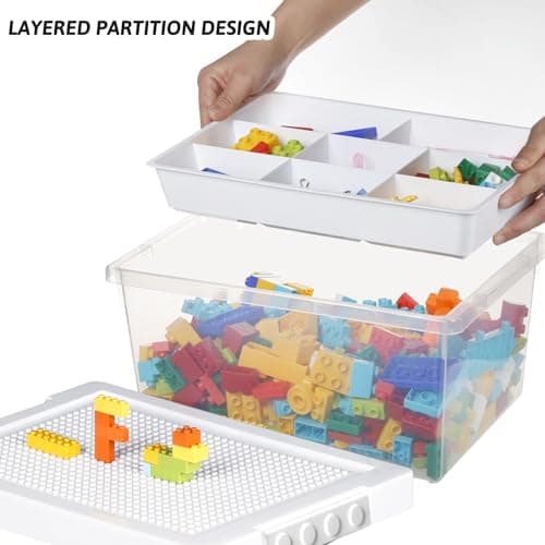 Greentainer Bacs de rangement avec couvercles pour boîte à jouets Lego Cube pour enfants, boîtes empilables en plastique avec plateau amovible, conteneurs d'artisanat pour blocs de construction,