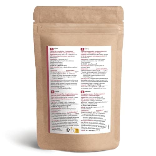 Gélules d'ashwagandha bio 400 pièces | Recharge | poudre d'ashwagandha finement moulue sous forme de gélules | qualité biologique certifiée | rôle important dans l'ayurvéda indien | vom Achterhof