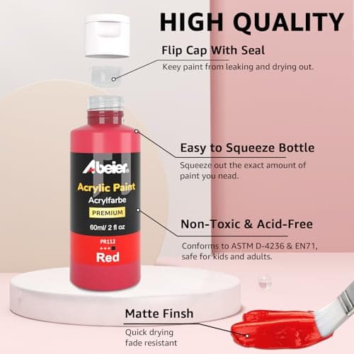 ABEIER Peinture Acrylique, 56 Couleurs × 60ml, finition mate, pigments riches, Non Toxique, pour peinture sur toile, artisanat, bois, céramique, tissu idéal pour les débutants et les étudiants