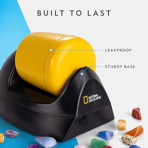 NATIONAL GEOGRAPHIC Starter Rock Tumbler Kit - Rock Polisher for Kids and Adults, Complete Rock Tumbler Kit, Durable Leak-Proof Tumbler, Rocks, Grit, and 5 Jewellery Fastenings, A Great STEM Hobby