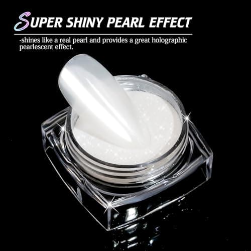 NO.1 Perle Effet Chrome Ongle BISHENGYF: Perle Blanche Poudre Chrome Ongle Chromée, Poudre de Paillettes Aurora Transparente, pour Glazed Donut Nails, Pearl Shimmer Nails