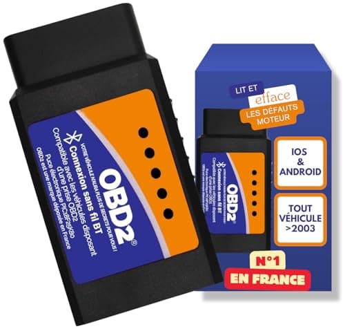 OBD2 Bluetooth + Support Francais 7/7J - LIT ET EFFACE Les Codes ERREURS en 3 Min ! Valise de Diagnostic Tous VÉHICULES - Android et iPhone - Vendeur Francais avec Support 7/7J 2024
