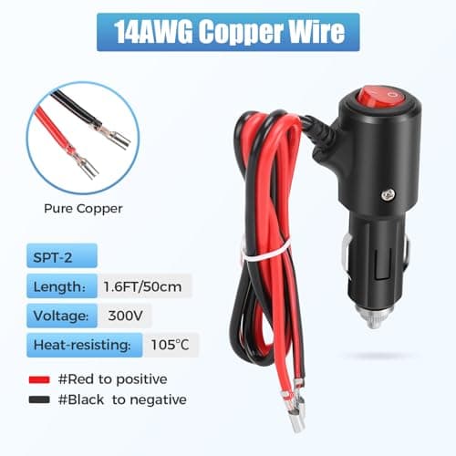 Thlevel Adaptateur Mâle pour Allume Cigare 12V/24V avec 55cm Câble d'extension 14AWG avec Interrupteurs Fusible 15A pour Bateau Onduleur de Voiture (2 Pièces)