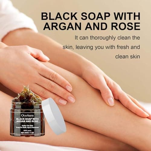 Savon Noir à L'argan et à la Rose,Savon Noir du Maroc Beldi,100% Organic Moroccan Black Soap,Savon Noir Marocain à 100% Biologique,Savon Exfoliant Pour Le Corps Au Savon Noir,Zawina Black Beldi Soap