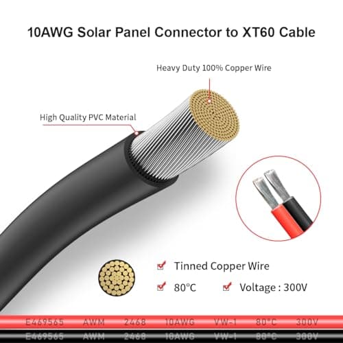 ELFCULB Câble solaire XT60 10 AWG 3 m 2, 30, 25, 35, 50, 75, 30, 30 m, XT60, connecteur de panneau solaire vers connecteur XT60 pour station d'alimentation portable (3 m)