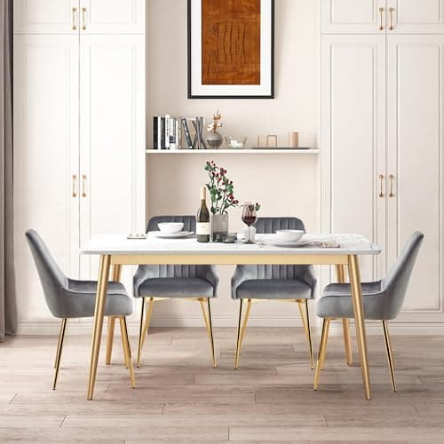 SEPNINE Chaises de Salle à Manger Lot de 2, Chaise en Velours pour Salle à Manger Scandinave, Chaise de Cuisine avec Coussin Rembourré épais, Chaise de Salon avec Pieds en Métal Doré