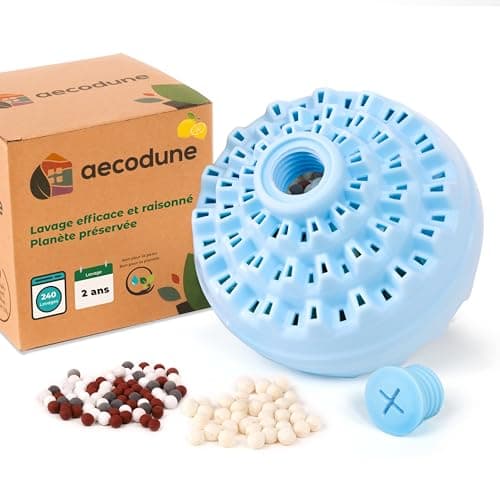 aecodune 2 Ans de Lessive Ecologique Economique - 240 Lavages Boule - Machine a Laver - Perles de Linge Poudre Naturelle Zero Dechet - Hypoallergenique Citron - Anti Calcaire