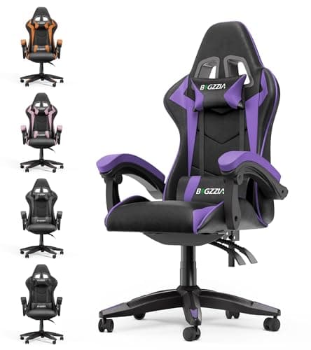 bigzzia Chaise Bureau Chaise Gaming Ergonomique en PU Cuir, Hauteur Réglable, avec Coussin Lombaire et Appui-Tête, Fauteuil Gamer Confortable pour Adultes, Filles et Garçons (Violet Foncé)