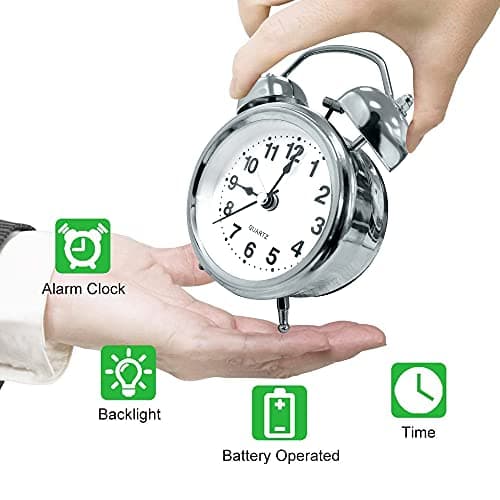 PHOEWON Réveil Métal à Double Cloche Alarme Réveil Rétro avec Lumière de Nuit Horloge à Quartz Réveil Silencieux