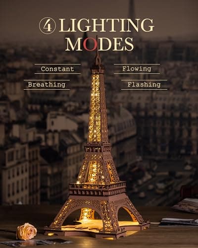 ROBOTIME Puzzle 3D LED Maquette de Tour Eiffel en Bois - Architecture Maquette en Bois a Construire Adulte - Construction Cadeaux pour Adultes et Adolescents - 164 Pièces