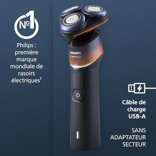 Philips 5000X Series - Rasoir électrique 100 pourcent étanche, Technologie SkinProtect, Tête flexible à 360°, Charge rapide, Capot de protection, Orange, modèle X5012/00