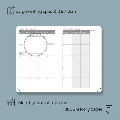 POPRUN Agenda de Poche 2025 A6 Semainier 16 x 10,5 cm - Couverture Rigide, Petit Agenda, D'Jan 2025 à Déc 2025-12 Mois, Avec signet à 2 rubans, Papier Certifié FSC® 100 g/m2, Bourgogne