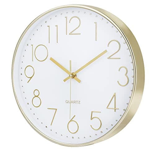 Lafocuse Horloge Murale Or Moderne Silencieuse 30cm, Chiffres 3D Pendule Murale Facile à Lire, Quartz sans Tic-tac Déco pour Salon Chambre Bureau Cuisine