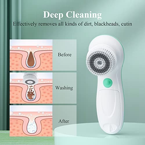 Brosse Nettoyante Visage Electrique, TOUCHBeauty Appareil de Nettoyage Visage avec 3 Têtes et 2 Réglages de Vitesse,Nettoyage en Profondeur/Exfoliation/Massage AG-0759D(Blanc)