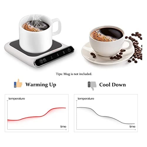 Chauffe-tasse, 55 C, 131 F, Chauffe-tasse USB à Température Constante pour Bureau avec 3 Réglages de Température, Réglages de Température Intelligents pour le Bureau à Domicile