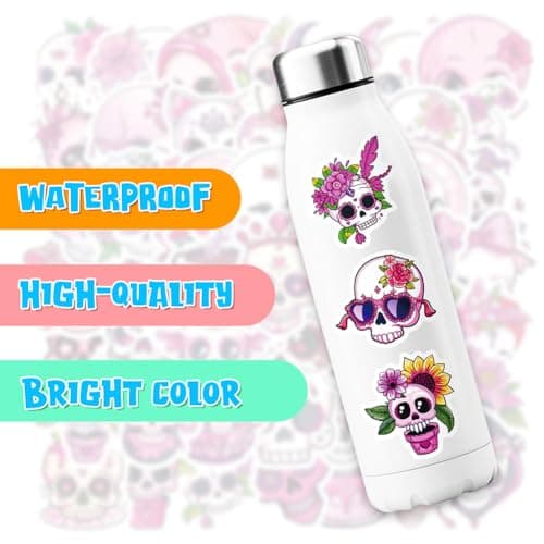 Autocollants de Crâne 50 Pcs Stickers Tête de Mort Adhésif Autocollant Halloween Scrapbooking Autocollants de Tête de Mort Sticker Decoration pour Bureau Ordinateur Portable Bouteille D'eau