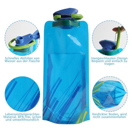 Gourde pliable 700ML,6 Pièces bouteille pliable gourde souple avec bouton-pression,gourde souple running gourde running bouteille d'eau,Bouteille d'eau pliable pour le voyage