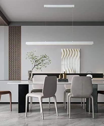 Table à manger LED suspension dimmable, hauteur de suspension réglable moderne Suspension/Bureau salle à manger plafonnier Bureau salon cuisine Bar lumière (blanc, L80cm)